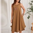 thumbnail image 3 of AherBiu Robe Midi Basique Décontractée d'Été pour Femmes en Coton et Lin Sans Manches à Col Ras du Cou avec Volants et Poches, 3 of 6