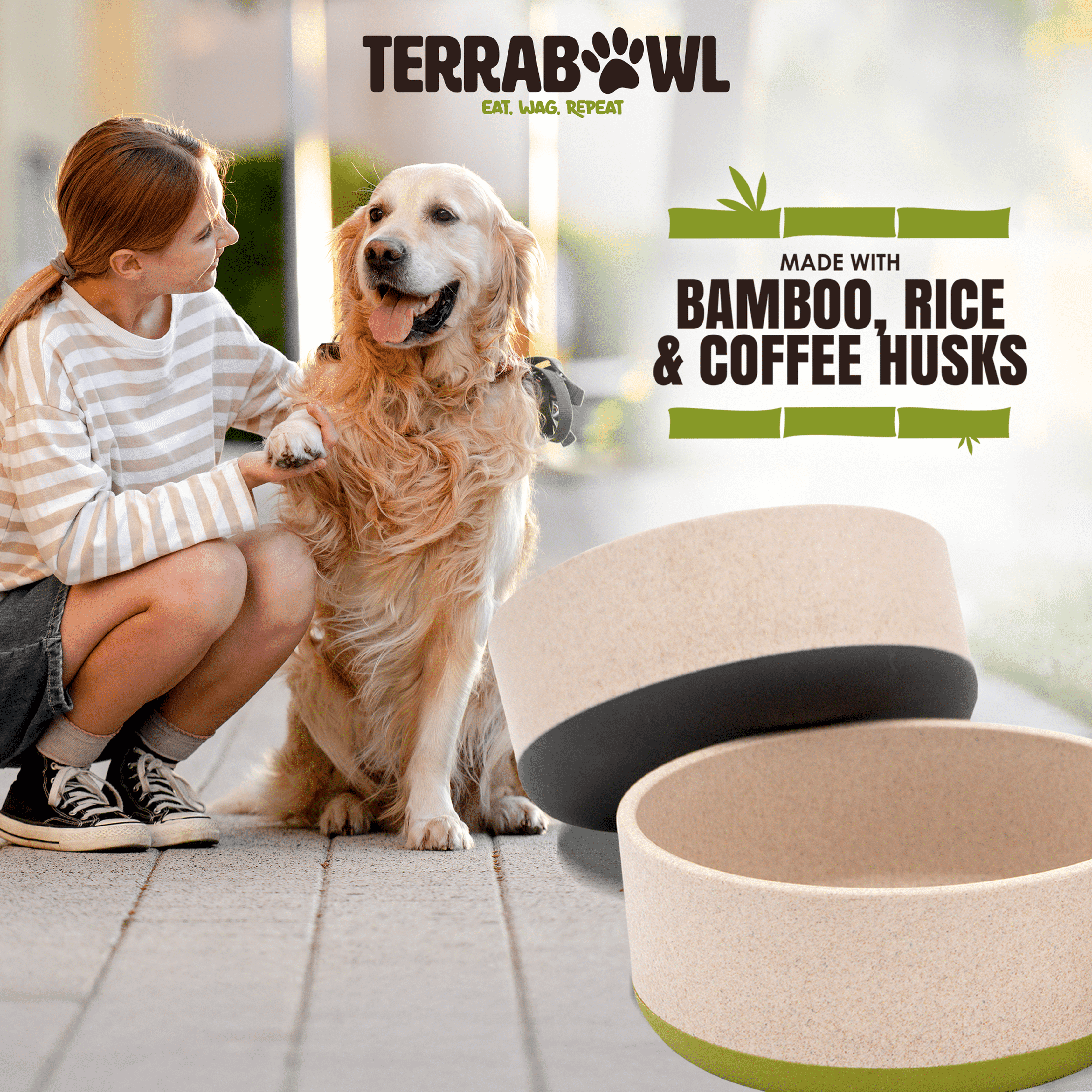 TerraBowl 28 oz. Bol pour Animaux de Compagnie Écologique, Antidérapant avec Couvercle pour Chiens et Chats
