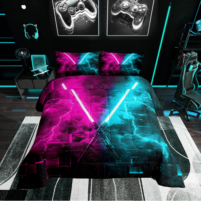 Erosebridal Ensembles de Couette Sabre Laser de Jeu Format Très Grand, Couettes et Duvets Néon Éclair, Décor Mode Moderne, Réversible