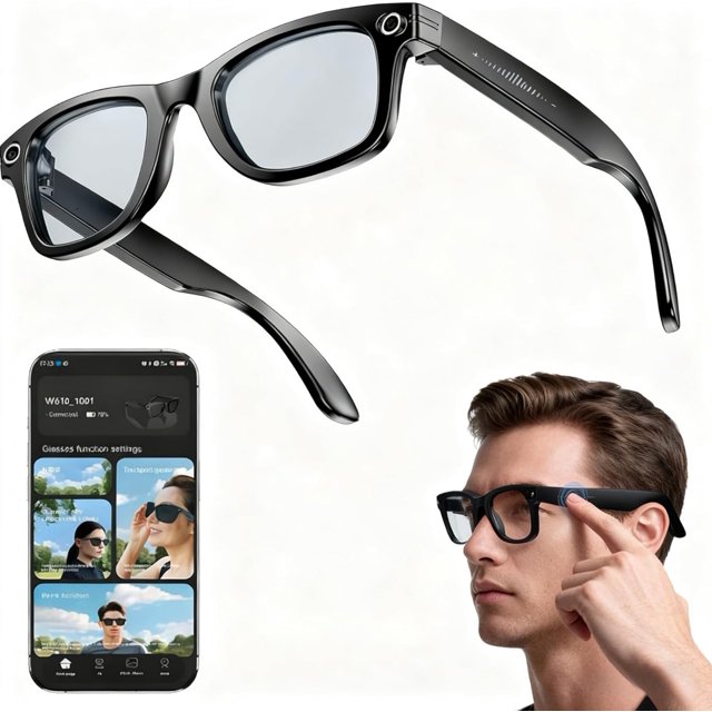AI Smart Glasses with Camera, 800W HD Camera Glasses with Music & Call Features, Cameras Glasses Anti-Blue Light & UV Protection with 144 Translation, for Men Women (Blue Light Protection)