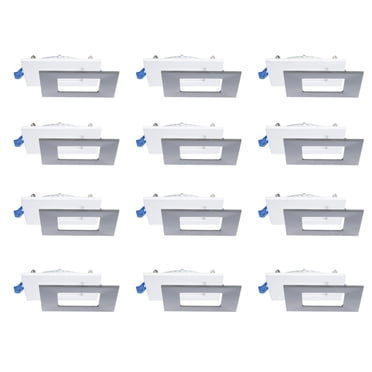 Nadair, 4’’ LED Recessed Ultra Slim Lights, 3000K (warm white), 12-Pack, IC Rated, Dimmable, 12W=80W, 900 Lumens, Quick Connect System, White Finish / Brushed nickel trim included