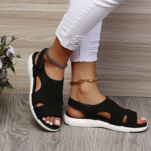 IUJSOY Women's Arch Support Walking Sandals Breathable Hollow Out Knit Slingback Platform Shoes