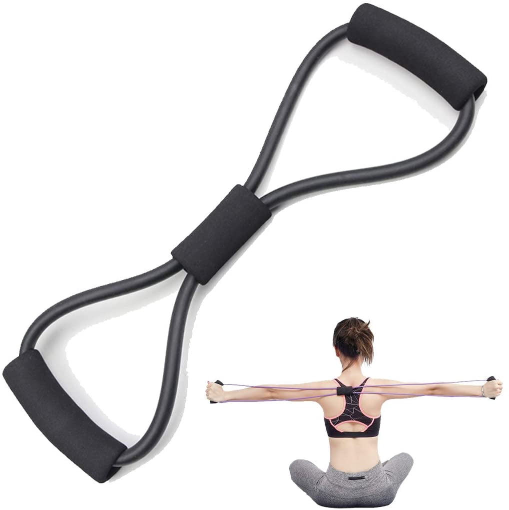 Figure 8 Resistance Tube with Handles - Home Gym and Travel Weight Training Exercise Band for Physical Therapy and Home Fitness - Build Arm, Leg, and Shoulder Strength (black)