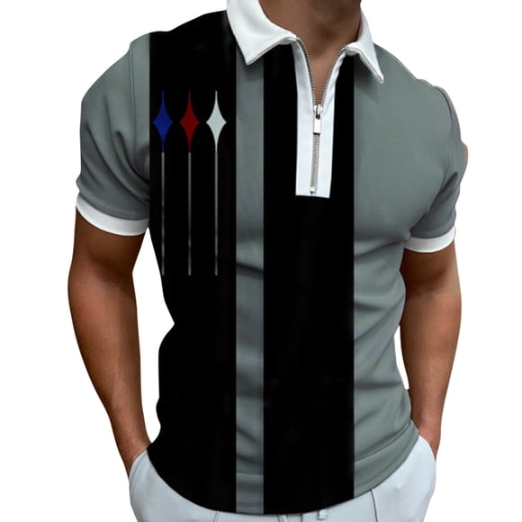 Ketyyh-chn99 Mens Golf Polo Shirts for Men Fashion 2024 Short Sleeve Shirts Zip Casual Black,XL