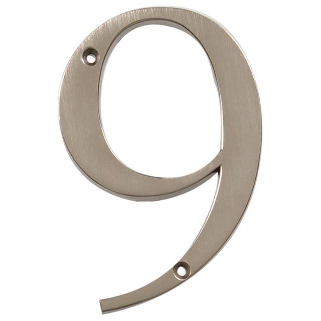 Distinctions House Address Number 9, Screw-In, Brushed Nickel Zinc, 4 In. - 843329
