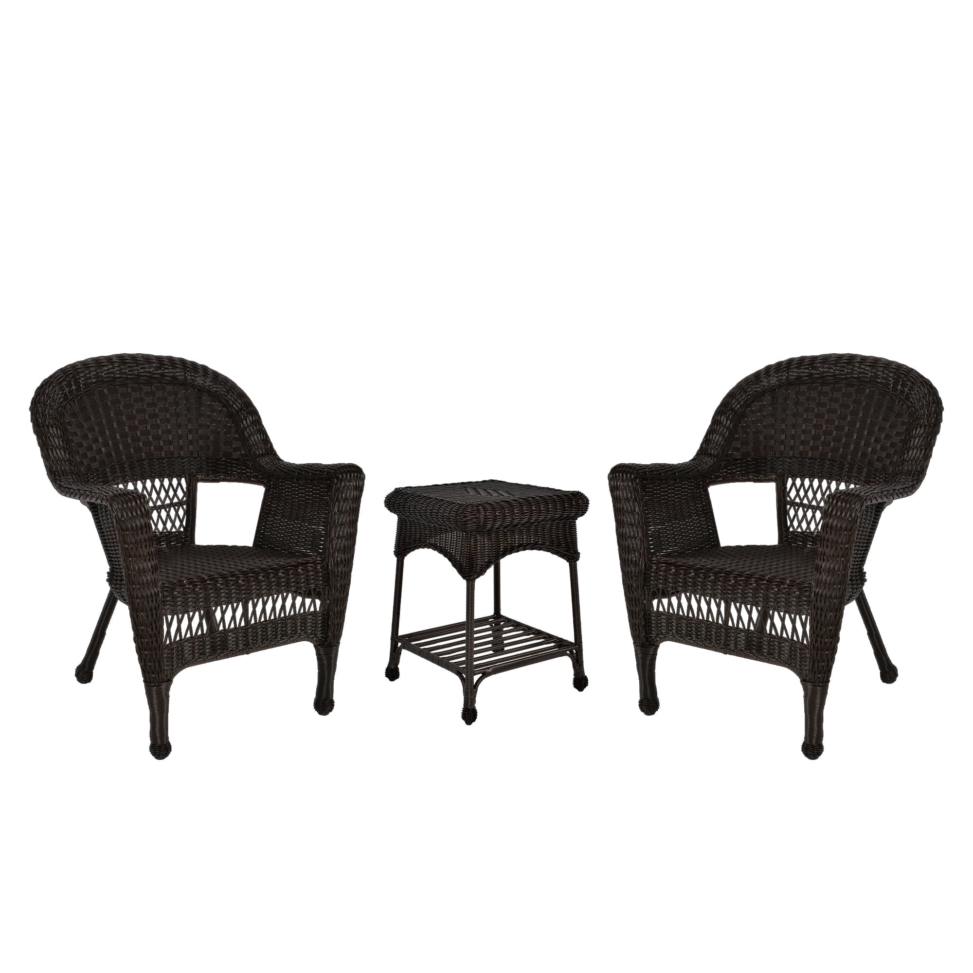 Jeco 3 Piece Resin Wicker Patio Conversation Set in Espresso