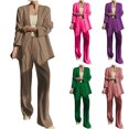 thumbnail image 2 of Timegard 2 Piece Suits Set for Women Button V Neck Open Front Jackets Business Office Wide Leg Pant Blazer Outfits, 2 of 7