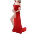thumbnail image 2 of Offres du Jour TMOYZQ Robes de Maternité pour Femmes Épaules Dénudées Sans Bretelles Robe en Mousseline Fendue devant Robes Maxi Mode Robes Maxi pour Photographie, 2 of 7