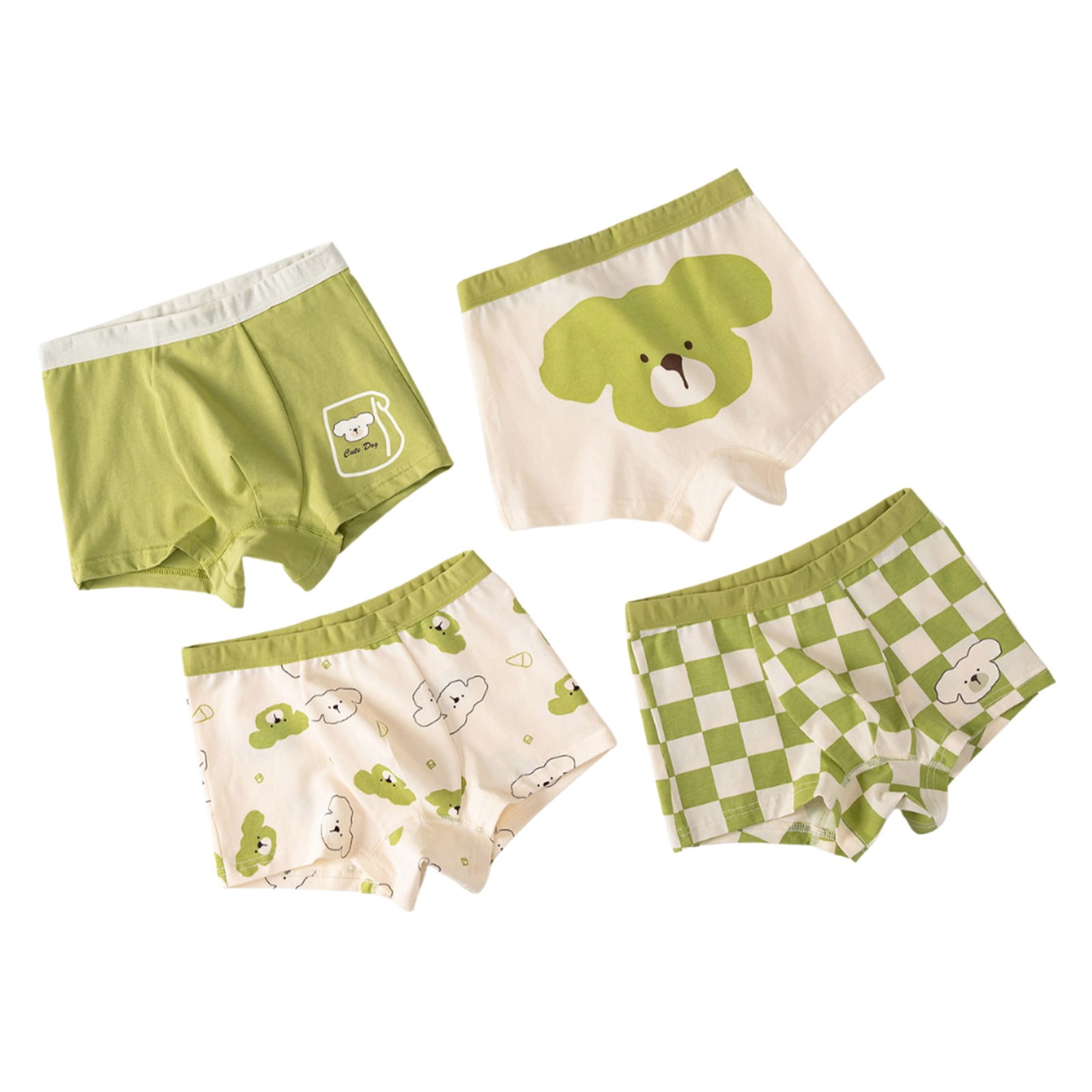 WEIYLL Boy'S Multi-pack Boxers Combed Breathable Pure Solid Color Cartoon Flat Angle 4Pcs Green Baby Underwear Size 150