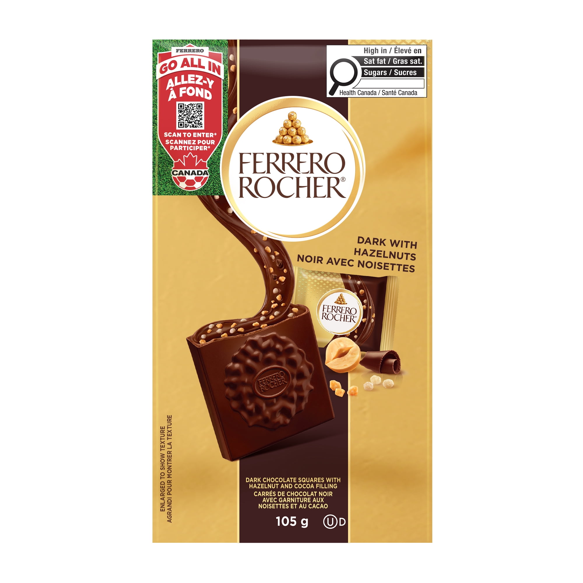FERRERO ROCHER Premium Hazelnut Dark chocolate squares, 10 Individually Wrapped Chocolates, Great for Sharing or Gifting, 105g
