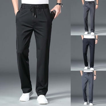 Blekii Men's Stretch Dress Pants, Loose Straight Leg Casual Trousers for Office, Breathable Summer Business Pants, Elastic Waist for Comfort, Smart Casual Bottoms for Work Or Formal Events Grey