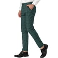 thumbnail image 4 of INSPIRE CHIC Men's Plaid Slim Fit Flat Front Dress Pants with Pockets 30 Dark Green, 4 of 7