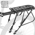 thumbnail image 1 of Semfri Porte-Bagages de Vélo Universel Ajustable, Porte-Bagage de Voyage avec Têtes à Dégagement Rapide, Logo Réfléchissant et Bande, Grand Filet de Chargement, Ailes Latérales Protectrices, Supporte 220 Lb - Noir, 1 of 13