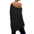 thumbnail image 5 of Women Round Neck Asymmetrical Hem Solid Color Long Sleeve Loose Tee Shirt, 5 of 5