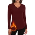 thumbnail image 1 of Timegard Womens Tops Fleece Lined Comfy Skinny Tops V Neck Thermal Underwear Fall Winter Solid Color, 1 of 6