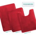 thumbnail image 3 of Set of 3 Clara Clark Bath Mat Bathroom Rug - Absorbent Memory Foam Bath Rugs - Non-Slip, Thick, Cozy Velvet Feel Microfiber Bathrug - Red - Large 20"x32" - Small 17"x24" - Contour 24"x20", 3 of 6