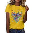 thumbnail image 1 of JIRNDf Hauts d'Été pour Femmes T-Shirts Tendance Décontractés Col Rond Manches Courtes Imprimés Stylés Confortables Mignons T-Shirts Graphiques pour Femmes Chemises Jaune TG, 1 of 4