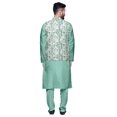 thumbnail image 3 of Atasi Mandarin Collar Traditional Solid Kurta Pajama With Printed Jacket Set, 3 of 3
