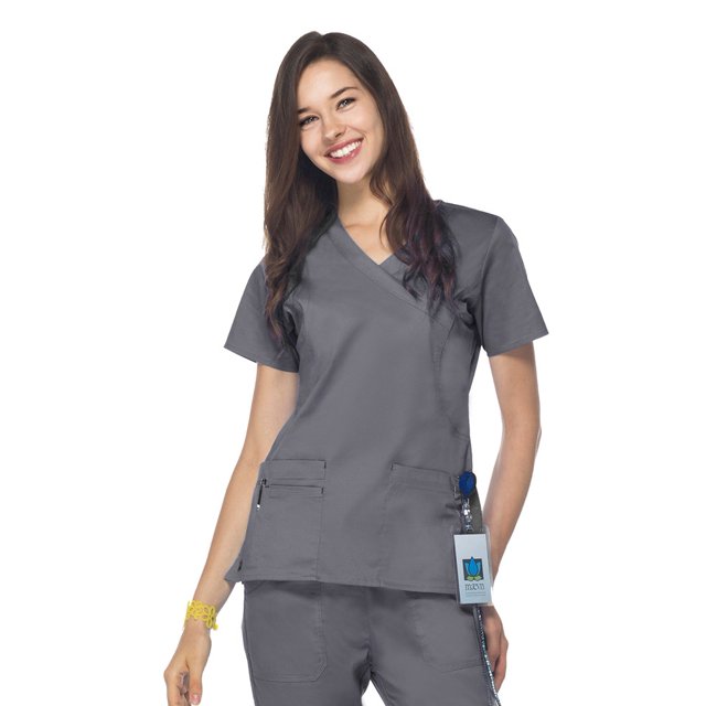 Blossom by Maevn Women's Princess Seam Mock Wrap Solid Scrub Top, Solid, 1