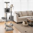 thumbnail image 2 of Gymax 80'' Tall Cat Tree w/2 Condos Sisal Scratching Posts Plush Perch Hammock Basket Light Gray, 2 of 10