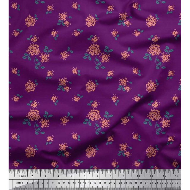 Soimoi Tissu en Coton Duck Feuilles et Imprimé Floral de Roses 1 Yard 42 Pouces de Large