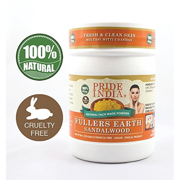 Pride Of India - Fuller's Earth Deep Cleansing Indian Clay Healing Face Mask Powder w/ Sandalwood, Half Pound Jar, 100% Natural - BUY ONE GET 50% OFF 2ND UNIT (Mix N Match - Promo APPLIES FOR EVERY 2)