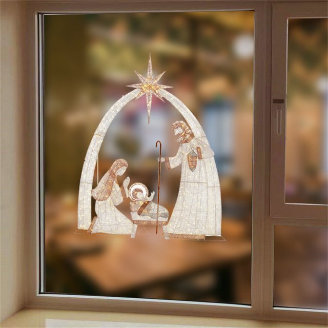TopLLC Christmas Window Sticker,Home Outdoor Family Arch Sticker Baby Nativity Christmas Figures Decor Lighted Outdoor Christmas Sticker For Courtyard Garden on Clearance