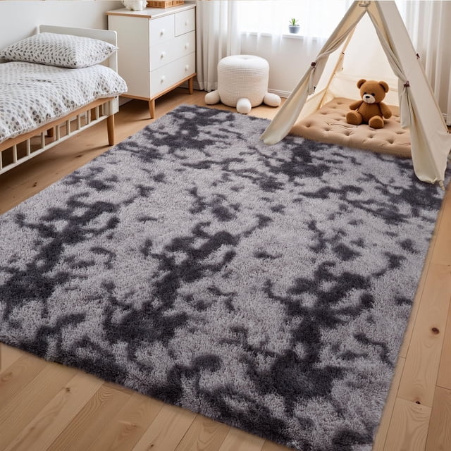 HOMERRY 5ft x 8ft Shaggy Area Rugs for Bedroom Living Room Fluffy Rug Plush Decorative Rug for Indoor Home Floor Carpet, Dark Gray