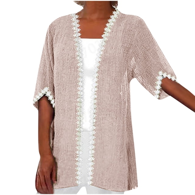 Timegard Womens Cardigan Plus Size Lace 1/2 Sleeve Open Front Tops Blouses Fall Lightweight Comfy Jacket