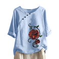 thumbnail image 1 of CHUANK Hauts pour Femmes en Liquidation à Moins de 10$ Hauts pour Femmes Décontractés Printemps Été Manches Longues Coton Lin Imprimé Graphique Pissenlit Col Rond Blouses Vintage Grande Taille, 1 of 6