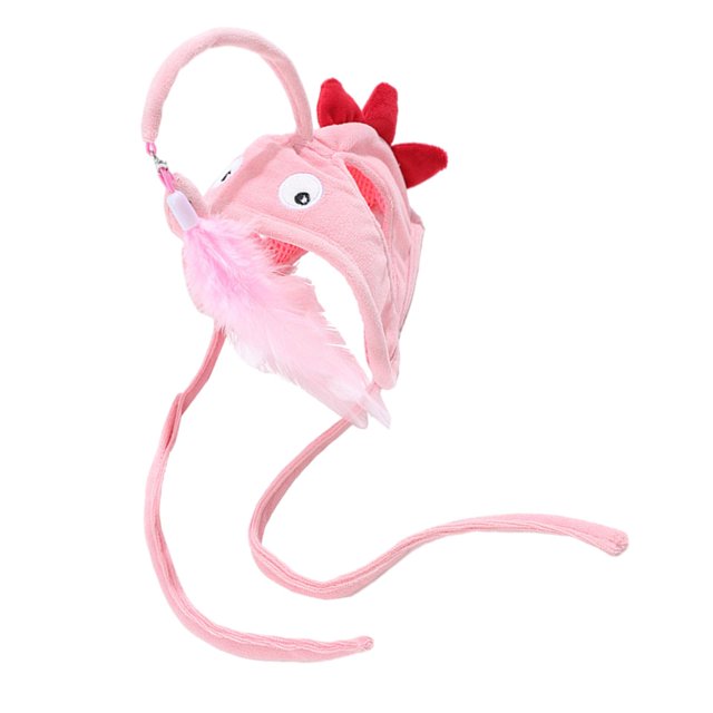lionlar Funny Cat Feather Toy Head-mounted Interactive Teaser Catcher for Training Pink Dinosaur