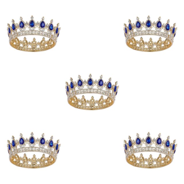 ZheElen Alloy Durable And Non-deforming Rhinestone For Wedding Or Cosplay Family Wedding Hair Crown Gold + sapphire 5Set