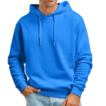 Ediodpoh Men's Hoodies & Sweatshirts Casual Solid Color Hooded Sweater for Fall and Winter Top without Pockets Men's Sweatshirts Blue S