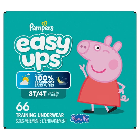 Pampers Easy Ups Girls & Boys Potty Training Pants, Size 5 (3T4T), Peppa Absorbent Training Underwear, Up to 100% Leakproof Day and Night, Hypoallergenic