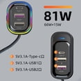 thumbnail image 4 of 66W Multi Port Car Charger With Led Light, Fast Charging Usb And Type C Adapter For Front And Rear Seats, 5.3X3.9X1.4 Inches, 0.21 Lb Weight, 4 of 8