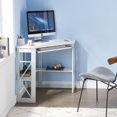 thumbnail image 4 of VECELO Corner Computer Desk with Keyboard Tray and Storage Shelf, Home Office Study Workstation Table , White, 4 of 7
