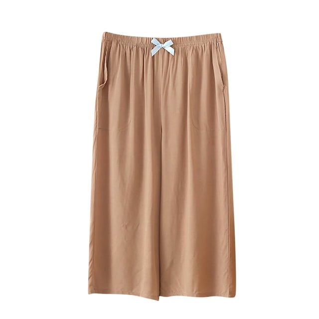 Pantalon de Pyjama Capri pour Femme, Détente, Décontracté, Été, Bas Amples et Confortables, Jambe Grand, Court, Pantalon de Nuit avec Poches