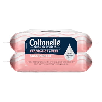 Cottonelle Fragrance Free Flushable Wet Wipes, 2 Flip-Top Packs