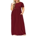thumbnail image 2 of Leutsin Robe Longue Décontractée pour Femme Grande Taille, Col Rond, Été, Manches Courtes, Unie, Ample, avec Poches, 2 of 5