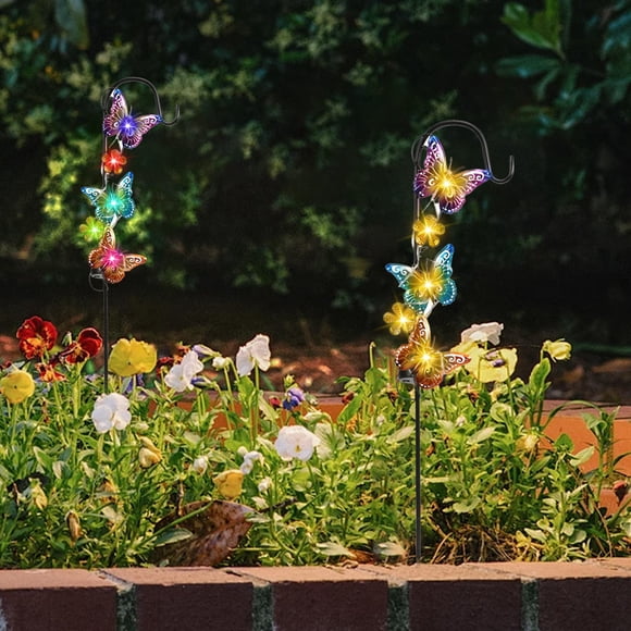 Yannianjz 2Pcs Solar Butterflies Garden Stake Light, Waterproof Solar Powered, LED Outdoor Yard Decor, Metal Butterfly Pathway Lights for Lawns, Patios, Landscapes