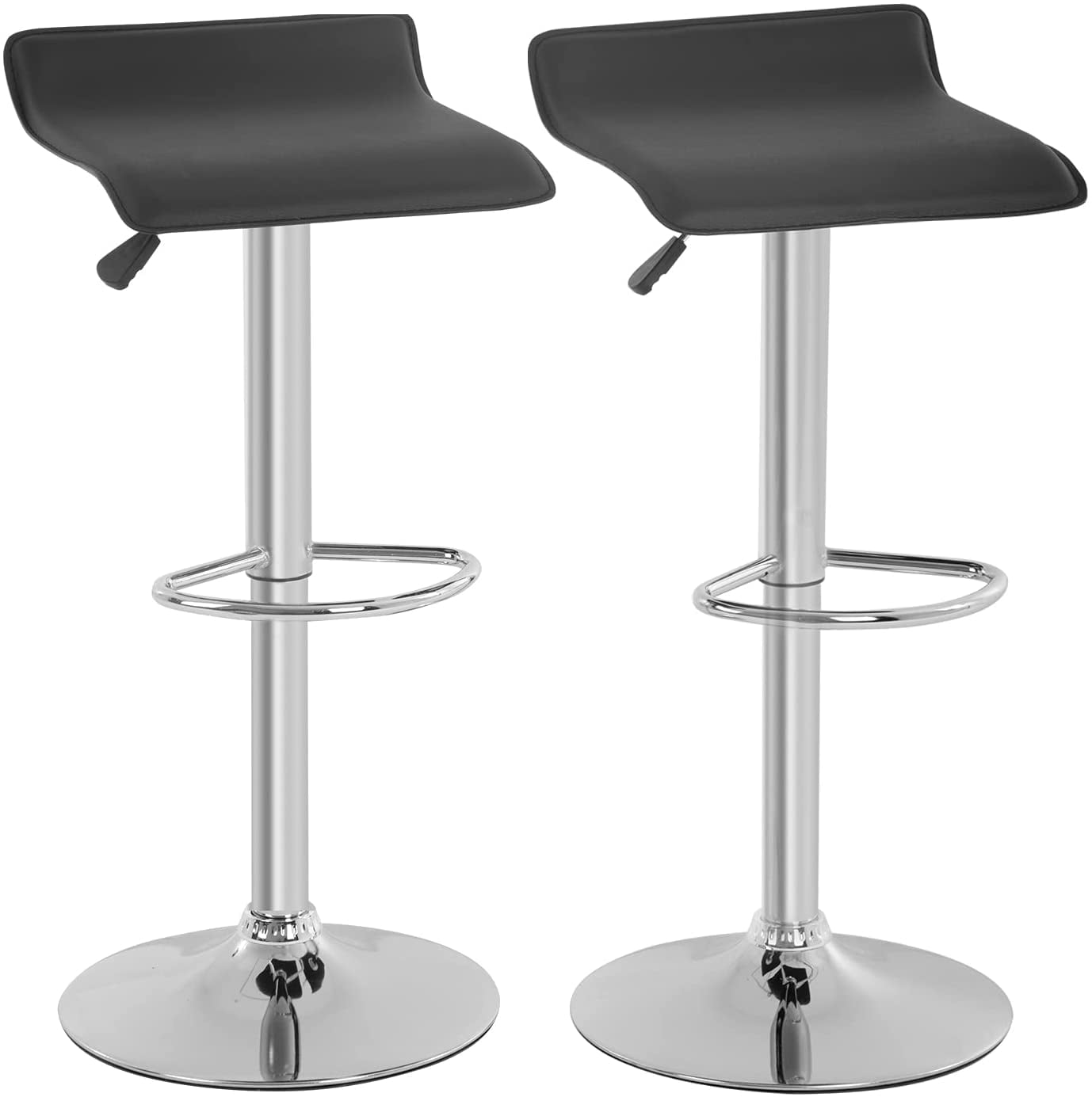 FDW Set of 2 Modern Adjustable Bar Stools, PU Leather Swivel Barstools for Kitchen Island, Breakfast Bar & Counter Height Seating, Black