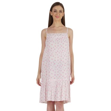 Bimba Nuisette en Rayonne Imprimée pour Femmes, Robe de Nuit à Bretelles Spaghetti, Nuisette Aguichant