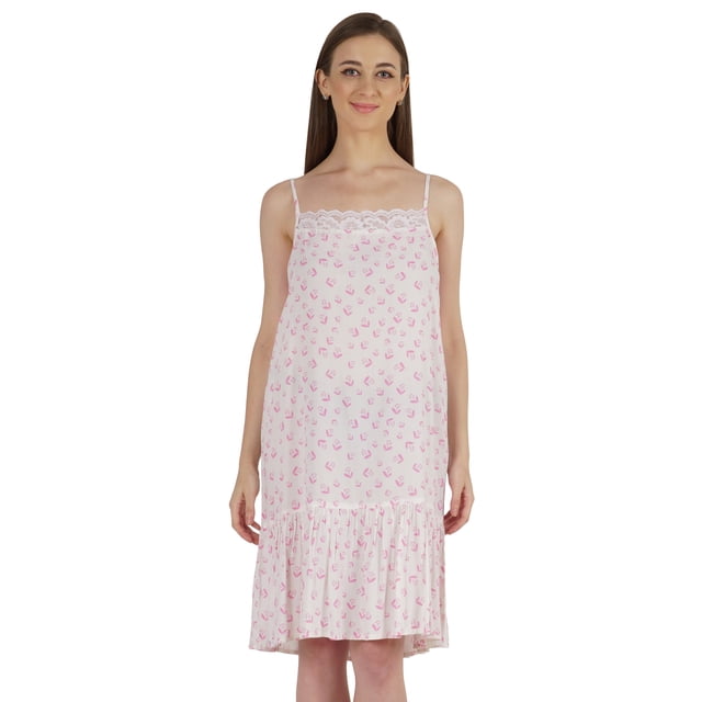 Bimba Nuisette en Rayonne Imprimée pour Femmes, Robe de Nuit à Bretelles Spaghetti, Nuisette Aguichant