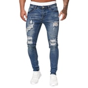 Ketyyh-chn99 Mens Jeans Regular Fit 2024 Casual Pants Shorts Men's Casual Hip Hop Sports High Stretch Tight Wash Polished White Ripped Fit Zipper Jean Pants Blue,S