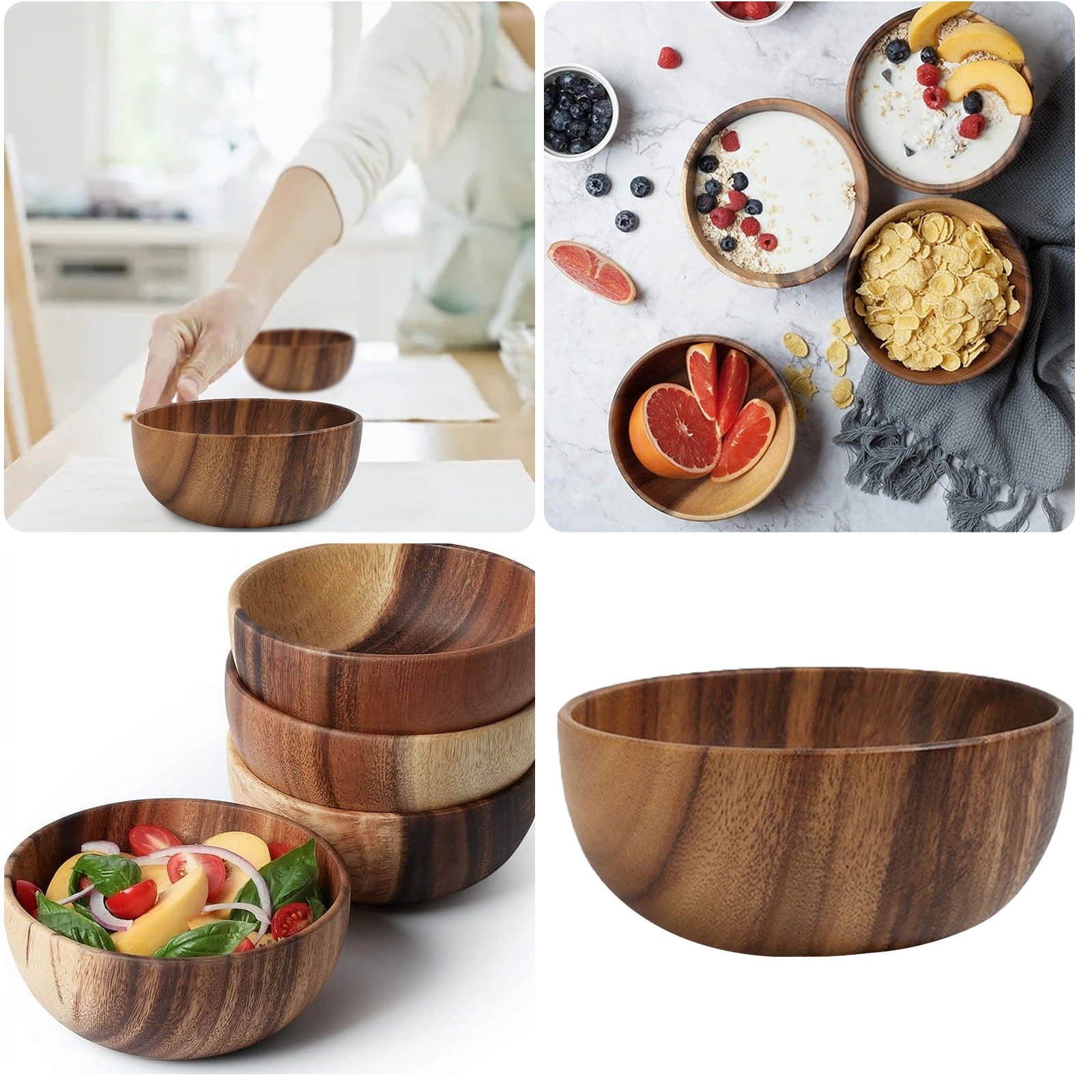 Wooden Bowl 1pc Individual Wooden Fruit Cereal Hollowed Bowl Rice Soup Tableware for Everyday Kitchen Use