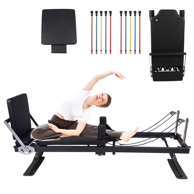 AKDSteel Foldable Pilates Reformer Machine for Home Gym,Professional Reformer Pilates with Jump Board, 2 Sets Color Resistance Cords,at Home Pilates for Full Body Workouts & Strength Training