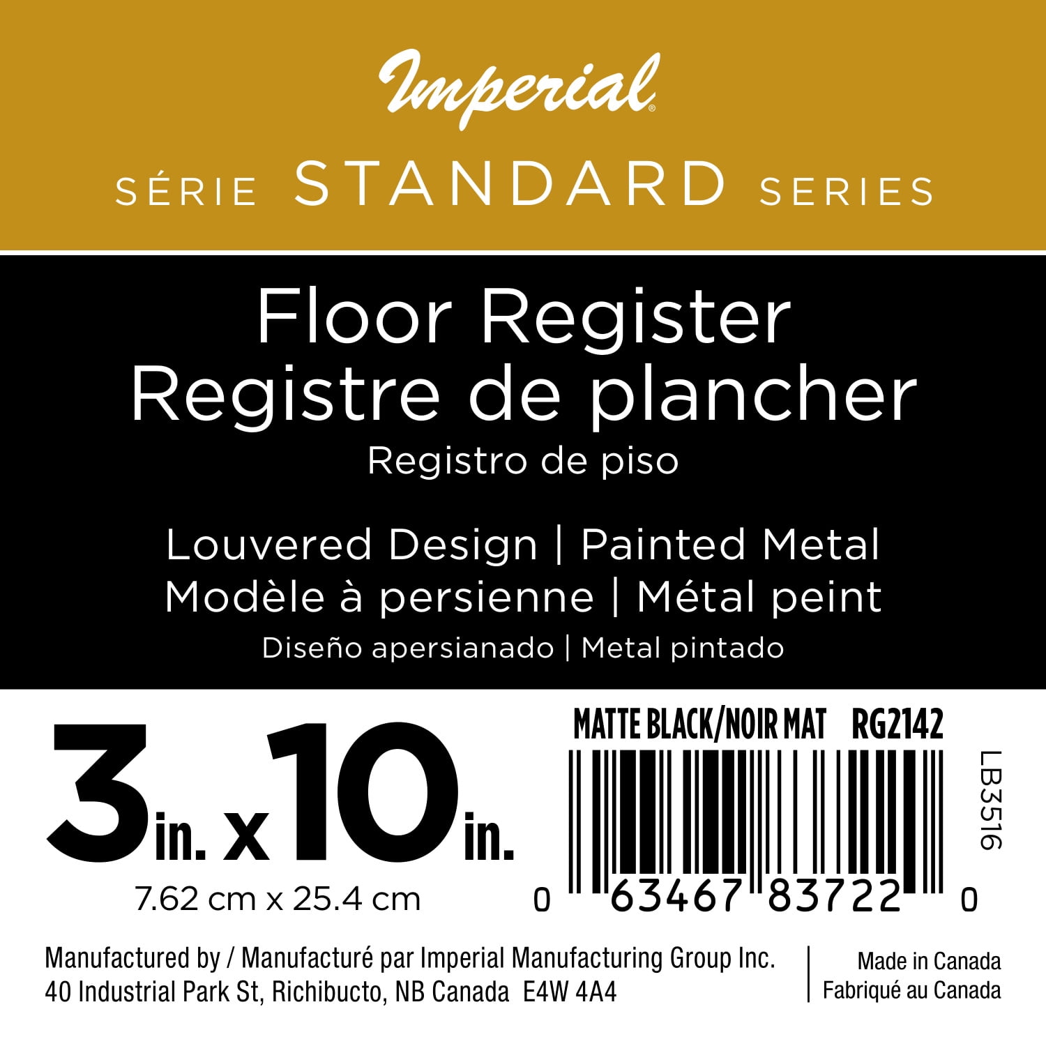 Imperial 3" x 10" Matte Black Steel Floor Register, Louvered, 1 Pack