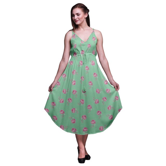 Bimba Robe à Imprimé Floral pour Femme, Bretelles Spaghetti, Col en V, Midi, Tenue de Plage - Grand
