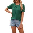 thumbnail image 1 of KIHOUT Nouveaux Hauts de Mode d'Été pour Femmes 2024, Mode pour Dames Décontractée Couleur Unie Manches Courtes Col Rond Blouses Chemises Vert Armée TG, 1 of 8