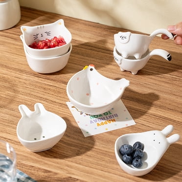 Sentmoon Dipping Bowls Ceramic Small Bowls Cute Animals Dipping Bowls Set Soy Dishs Dipping Cups Dishes Snack Bowls Fruit Bowls for Dip Serving & Appetizers